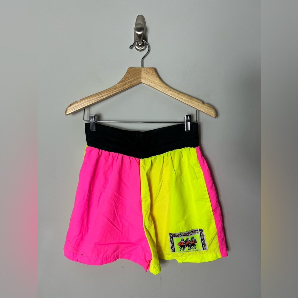 Vintage Italian Boys Neon Surf Shorts Size Small 457